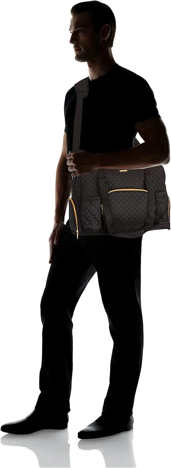 Women Exercise Fitness Gym Travel & Weekender Duffel bag Waterproof Wet Storage Yoga Mat Storage Shoe Storage Carry On Luggage (Black, Quilted Outer)