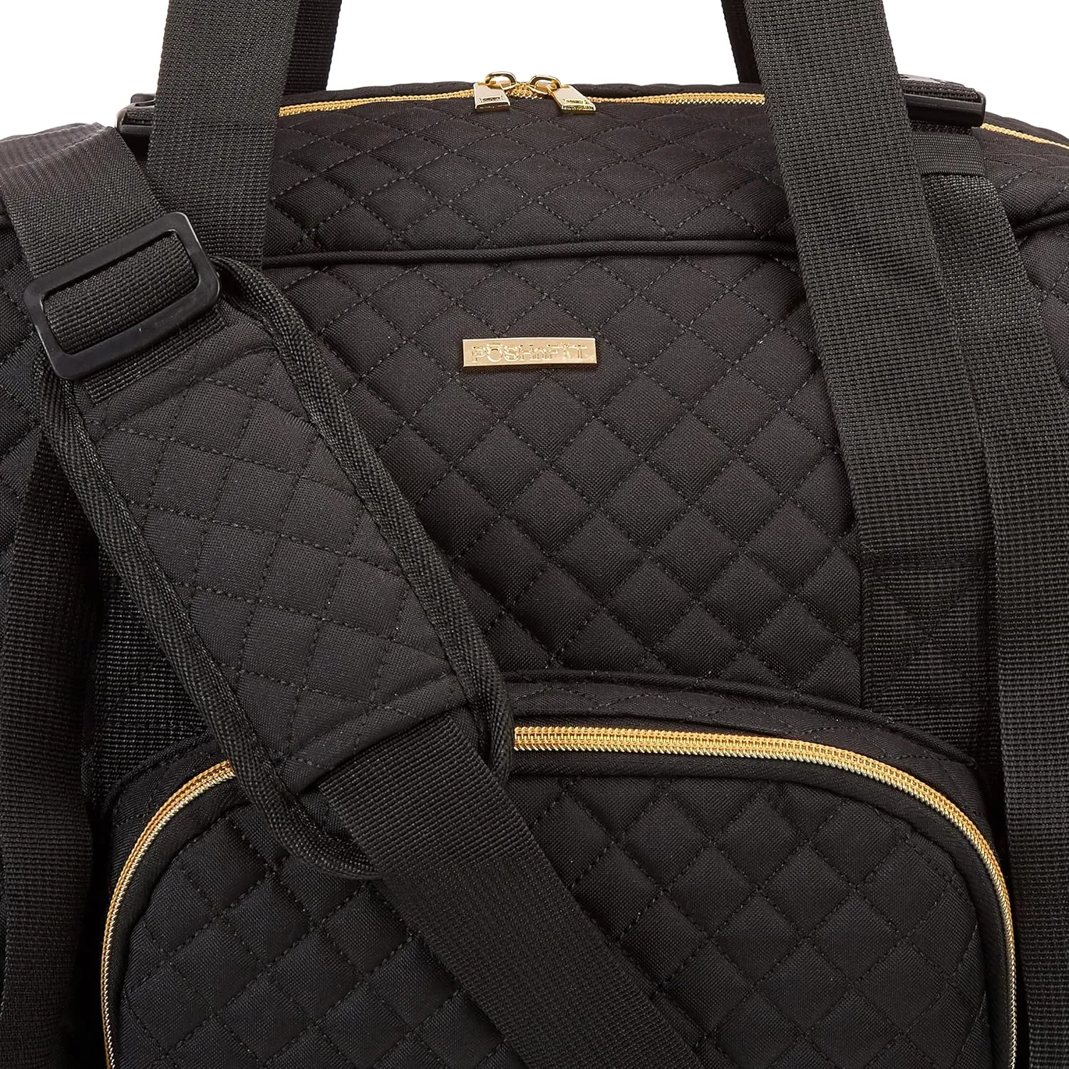 Women Exercise Fitness Gym Travel & Weekender Duffel bag Waterproof Wet Storage Yoga Mat Storage Shoe Storage Carry On Luggage (Black, Quilted Outer)