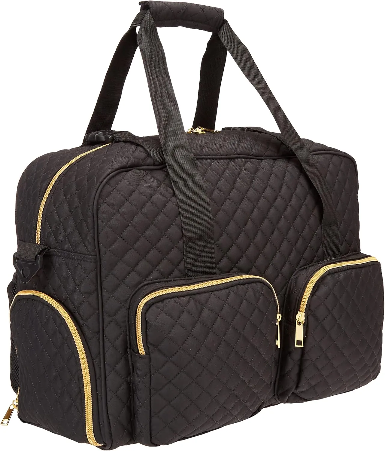 Women Exercise Fitness Gym Travel & Weekender Duffel bag Waterproof Wet Storage Yoga Mat Storage Shoe Storage Carry On Luggage (Black, Quilted Outer)