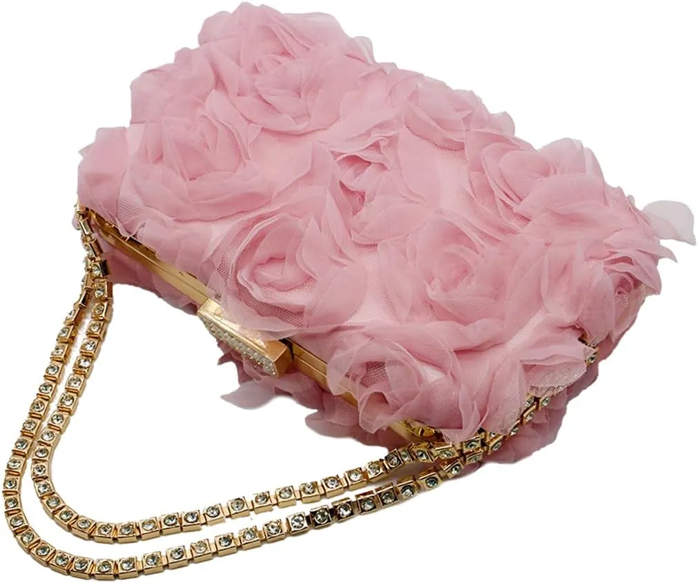Women Floral Clutch Purses Satin Floral Appliques Evening Bags Bridal Wedding Party Prom Handbags