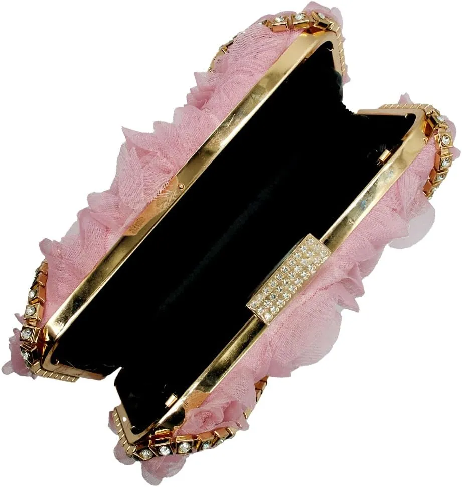 Women Floral Clutch Purses Satin Floral Appliques Evening Bags Bridal Wedding Party Prom Handbags