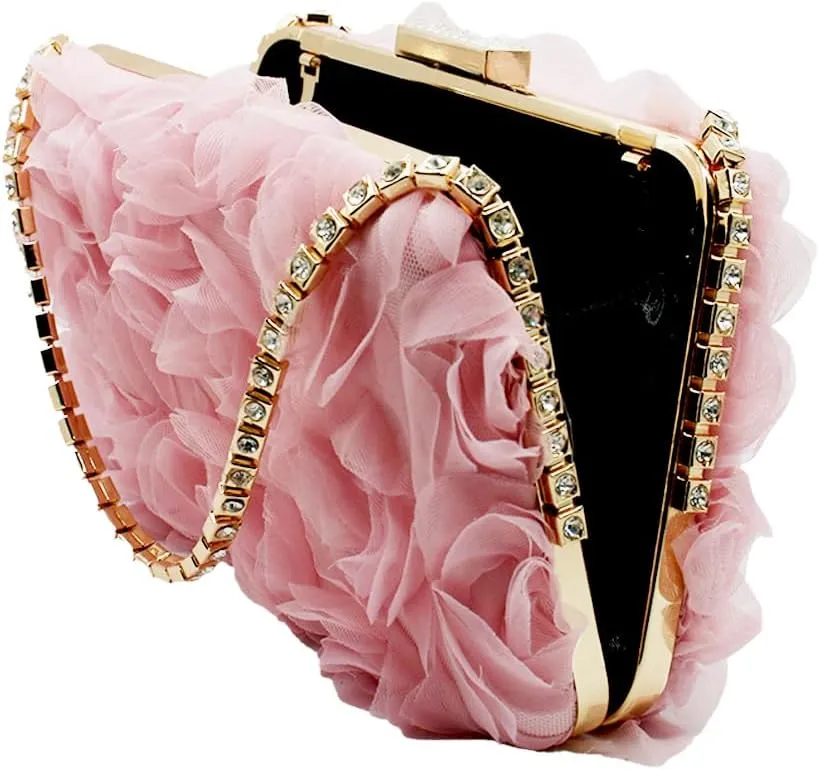 Women Floral Clutch Purses Satin Floral Appliques Evening Bags Bridal Wedding Party Prom Handbags