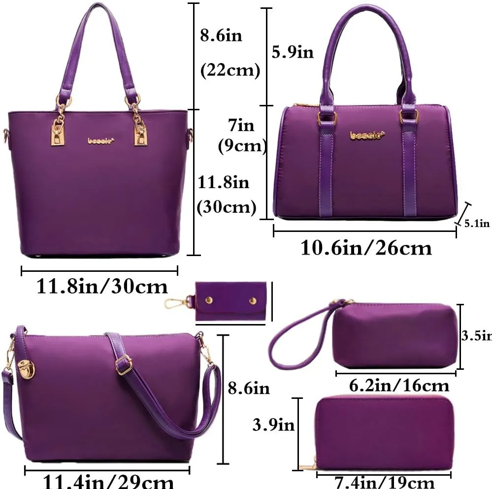 Women Handbag and Purse 6Pcs Tote Satchel Top Handle Crossbody Shoulder Bag Clutch Wallet Key Case