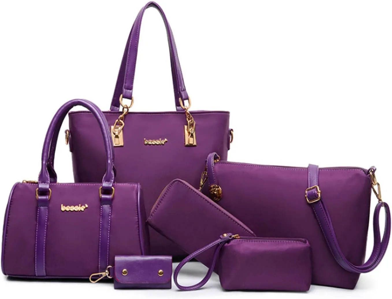 Women Handbag and Purse 6Pcs Tote Satchel Top Handle Crossbody Shoulder Bag Clutch Wallet Key Case