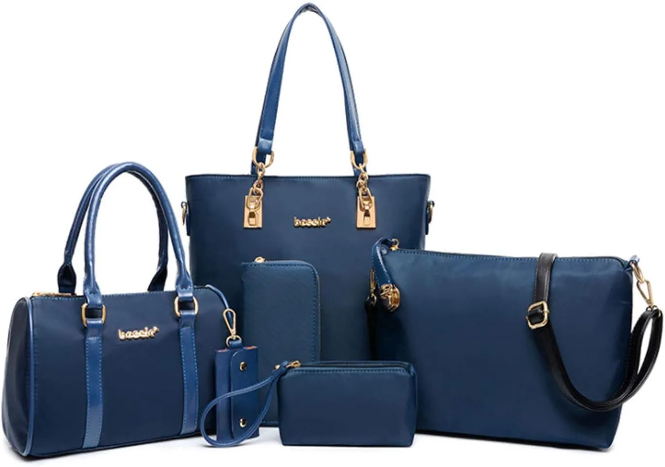 Women Handbag and Purse 6Pcs Tote Satchel Top Handle Crossbody Shoulder Bag Clutch Wallet Key Case