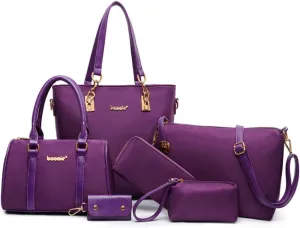 Women Handbag and Purse 6Pcs Tote Satchel Top Handle Crossbody Shoulder Bag Clutch Wallet Key Case