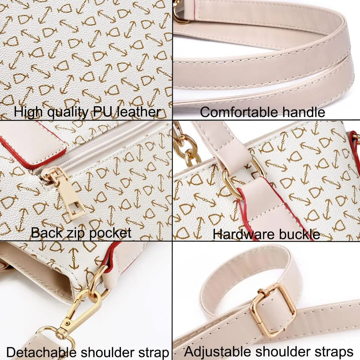 Women Handbag Set 6 Pcs PU Leather Tote Purse Multi-purpose Classic Shoulder Bag Top Handle Bag Satchel