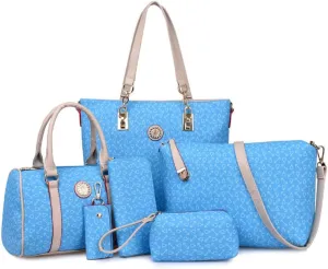 Women Handbag Set 6 Pcs PU Leather Tote Purse Multi-purpose Classic Shoulder Bag Top Handle Bag Satchel