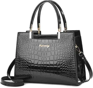 Women handbags Purse Shiny Patent Leather Crocodile Pattern Top Handle Handbag Satchel Bags Zipper Medium Tote Bag
