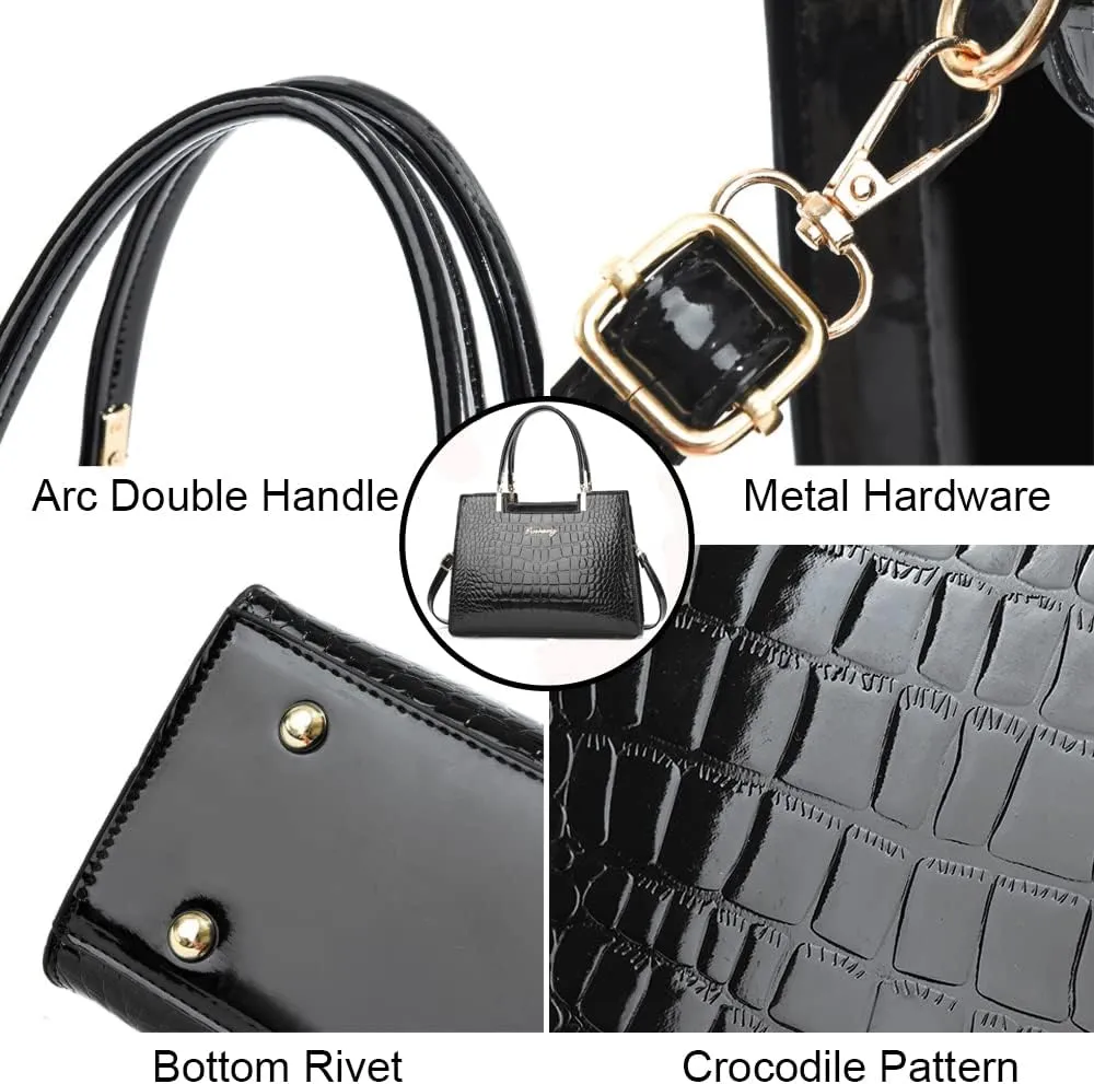 Women handbags Purse Shiny Patent Leather Crocodile Pattern Top Handle Handbag Satchel Bags Zipper Medium Tote Bag