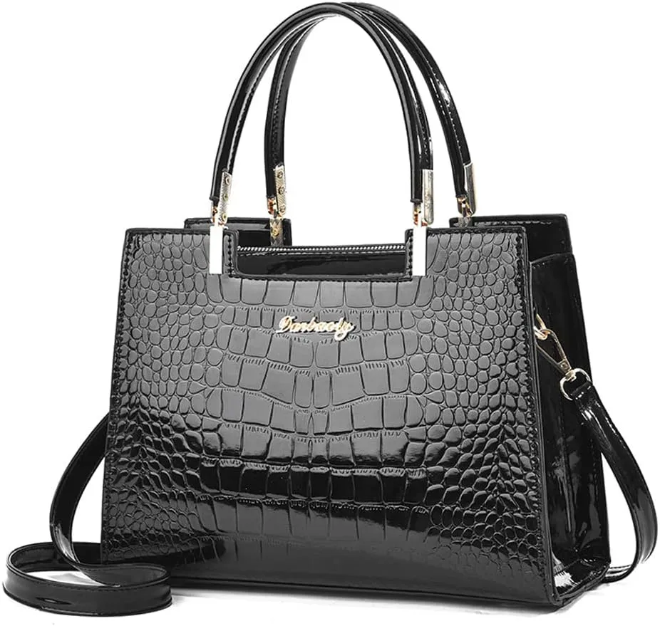 Women handbags Purse Shiny Patent Leather Crocodile Pattern Top Handle Handbag Satchel Bags Zipper Medium Tote Bag