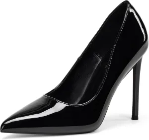 Women High Heels 4 inch Stiletto Pumps Sexy Pointed Toe Patent Leather Slip On High Heel Dress Evening Party Pump Shoes