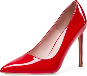 Women High Heels 4 inch Stiletto Pumps Sexy Pointed Toe Patent Leather Slip On High Heel Dress Evening Party Pump Shoes