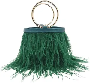 Women Ostrich Fluffy Tote Bag Feather Purse Crossbody Bag Shoulder Bag Evening Clutch Bride Purse Banquet Party Green