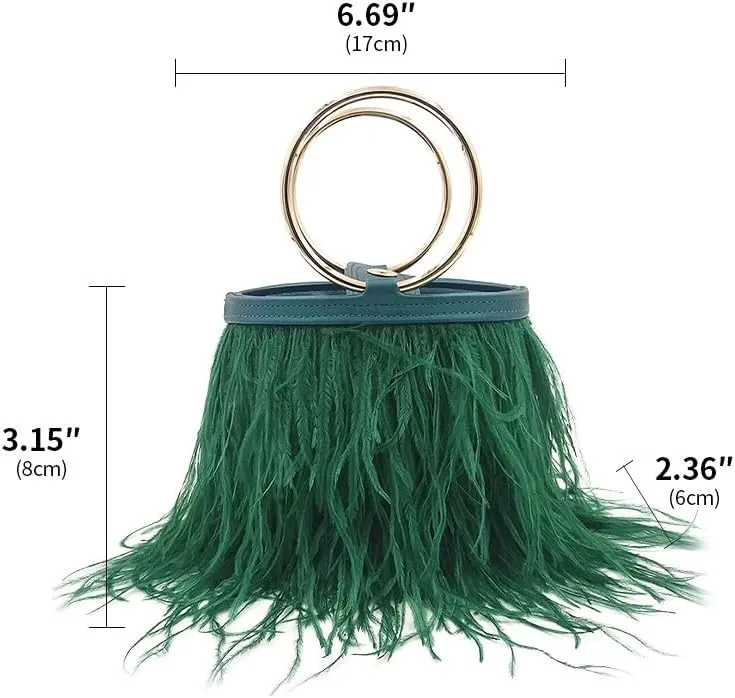 Women Ostrich Fluffy Tote Bag Feather Purse Crossbody Bag Shoulder Bag Evening Clutch Bride Purse Banquet Party Green