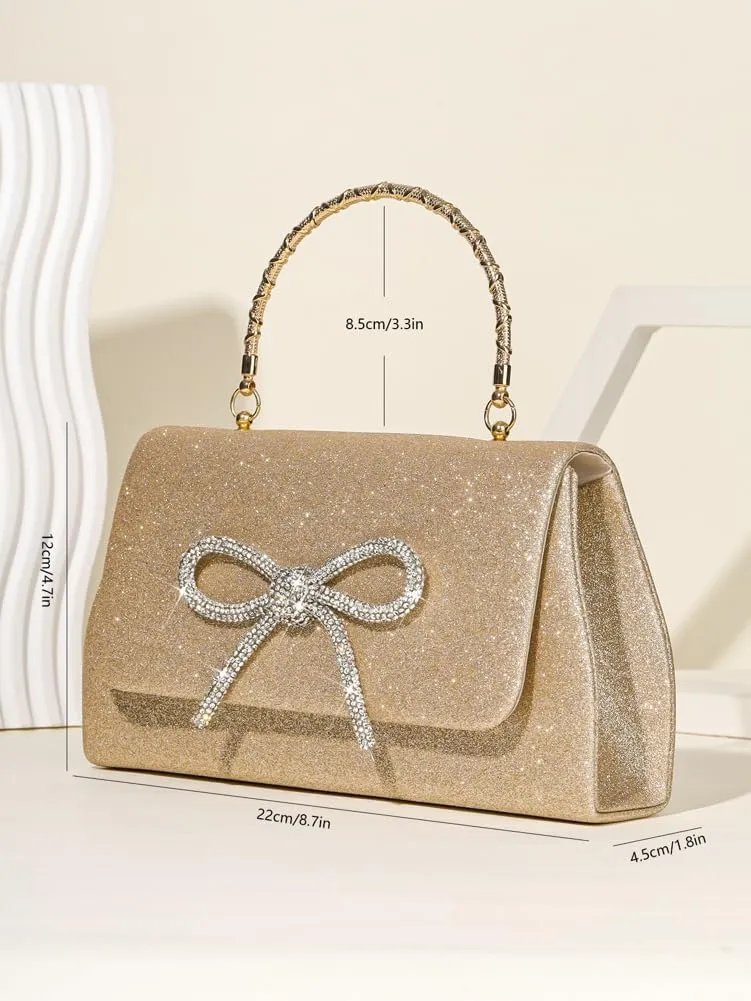 Women Sparkling Bowknot Handbag Diamonds Evening Clutch Purses Formal Wedding Party Cocktail Prom Envelope Bag