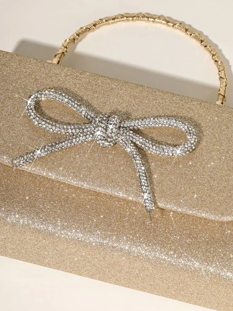 Women Sparkling Bowknot Handbag Diamonds Evening Clutch Purses Formal Wedding Party Cocktail Prom Envelope Bag