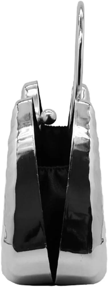 Women Top Handle Metal Evening Bag Ladies Trendy Metallic Handbag Chain Shoulder Crossbody Bag for Prom Party