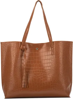 Women Tote Bags Top Handle Satchel Handbags PU Faux Leather Tote Bag with Tassel Shoulder Purse