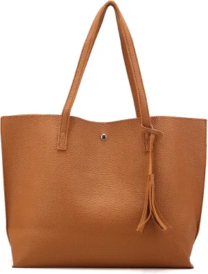 Women Tote Bags Top Handle Satchel Handbags PU Faux Leather Tote Bag with Tassel Shoulder Purse