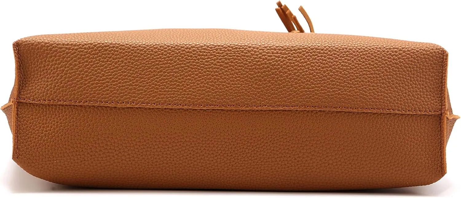 Women Tote Bags Top Handle Satchel Handbags PU Faux Leather Tote Bag with Tassel Shoulder Purse