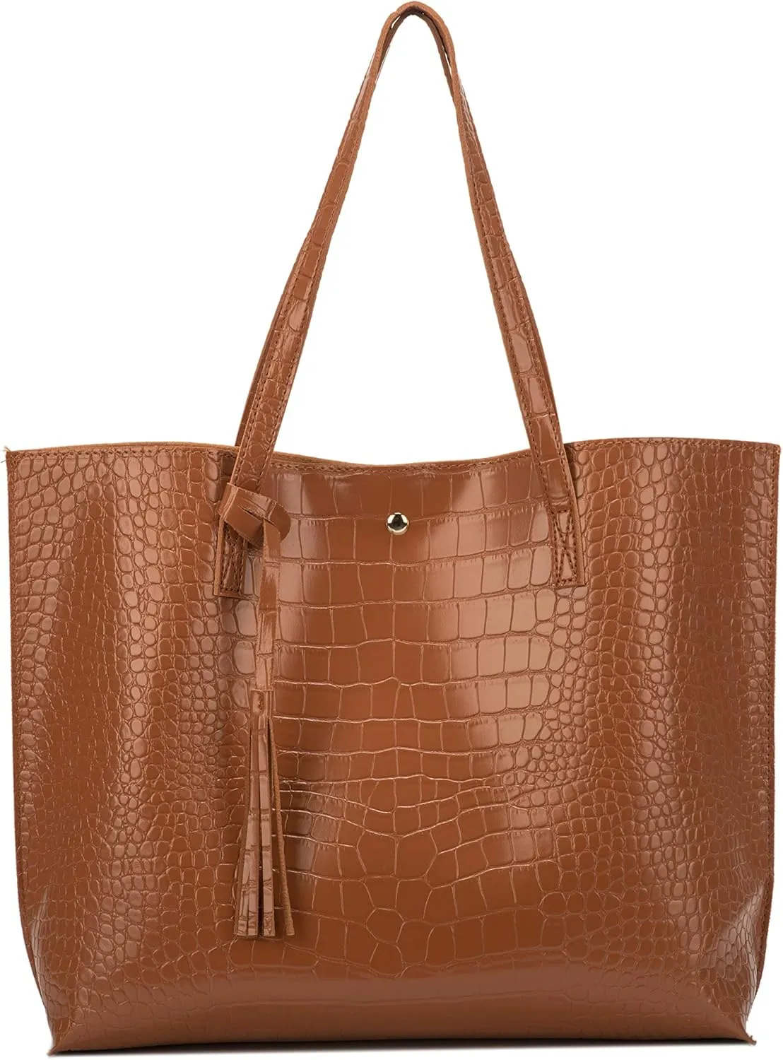 Women Tote Bags Top Handle Satchel Handbags PU Faux Leather Tote Bag with Tassel Shoulder Purse