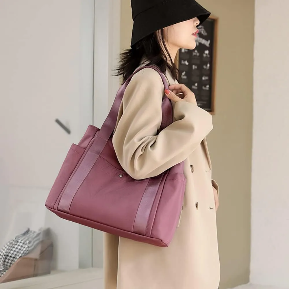 Women Tote Shoulder Handbag Water resistant Nylon Hobo Purse Multi Pocket Top Handle Shopper Shoulder Bag