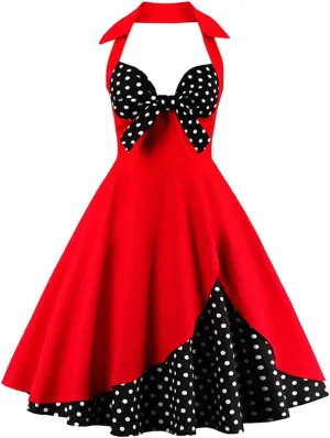 Womens 1950s Retro Rockabilly Princess Cosplay Dress Floral Halter Audrey Hepburn 50's 60's Party Costume Gown