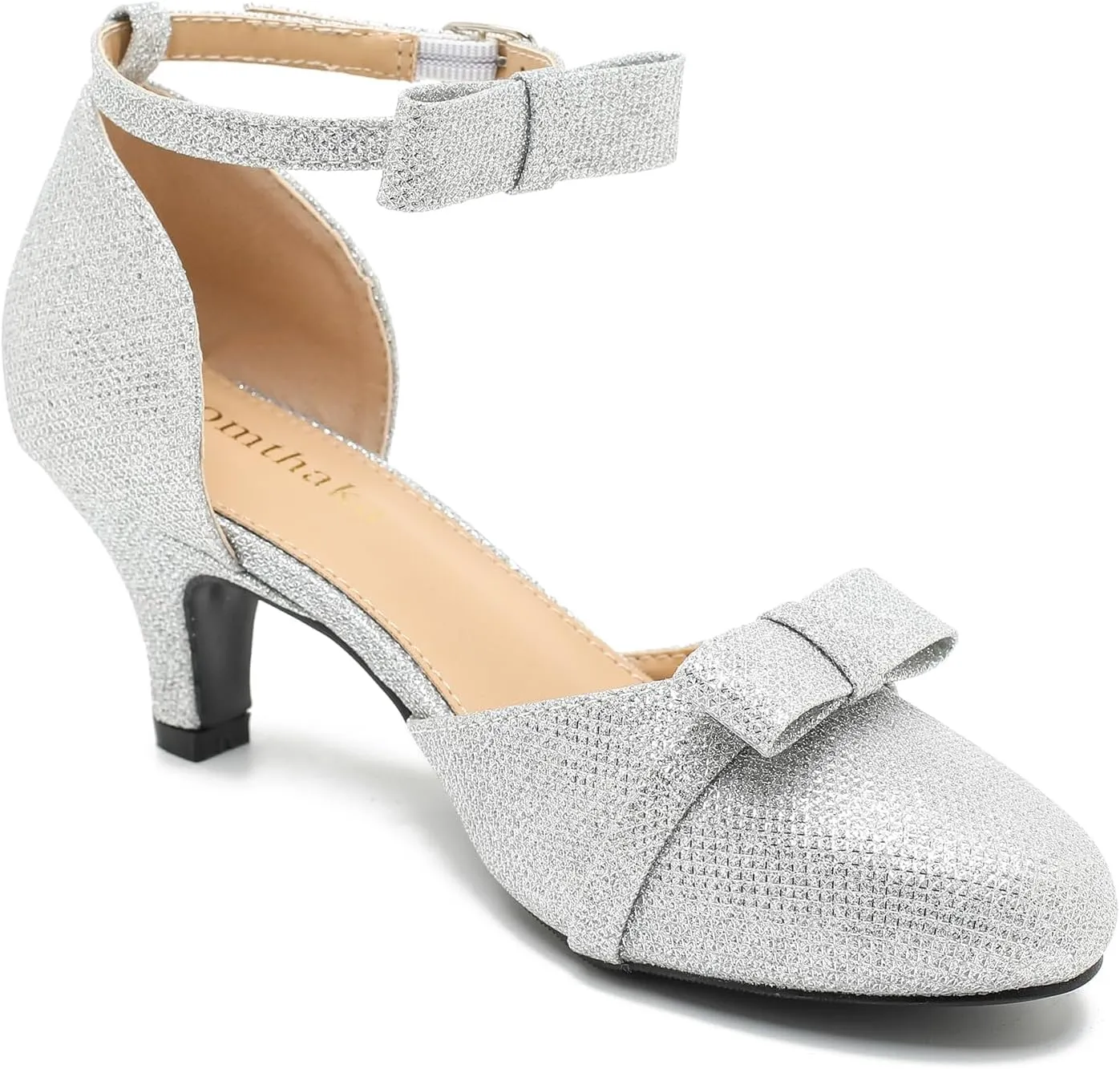 Womens Ankle Strap Bow Kitten Heels Dressy Shoes Comfortable Closed Toe Low Heel Formal Party Dance Prom Pumps