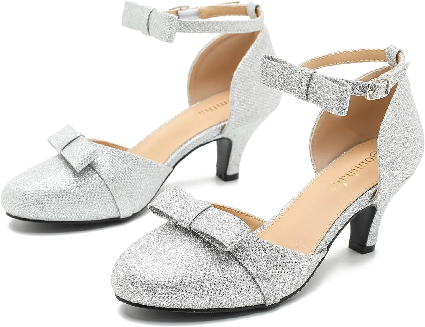 Womens Ankle Strap Bow Kitten Heels Dressy Shoes Comfortable Closed Toe Low Heel Formal Party Dance Prom Pumps