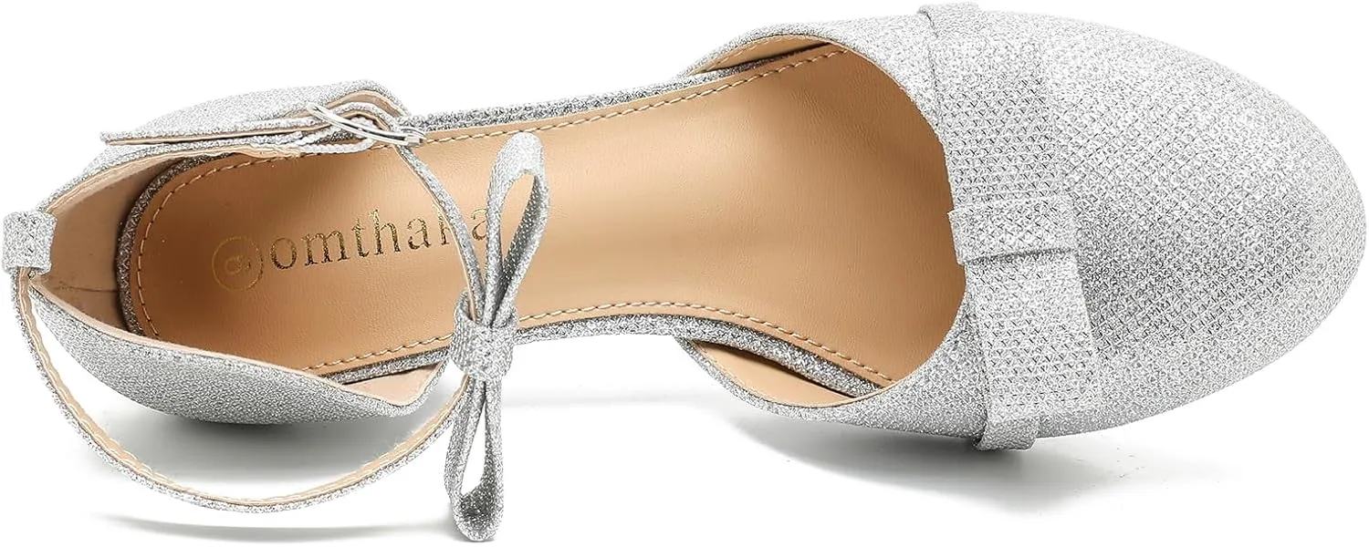 Womens Ankle Strap Bow Kitten Heels Dressy Shoes Comfortable Closed Toe Low Heel Formal Party Dance Prom Pumps