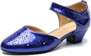 Women's Ankle Strap Cut Out Closed Toe Low Block Heels Pumps Retro Shoes Hook and Loop D'Orsay Comfortable Vintage Dressy Wedding Party Work Church Shoes