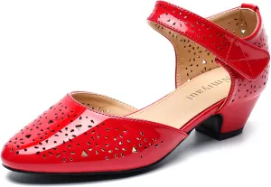 Women's Ankle Strap Cut Out Closed Toe Low Block Heels Pumps Retro Shoes Hook and Loop D'Orsay Comfortable Vintage Dressy Wedding Party Work Church Shoes
