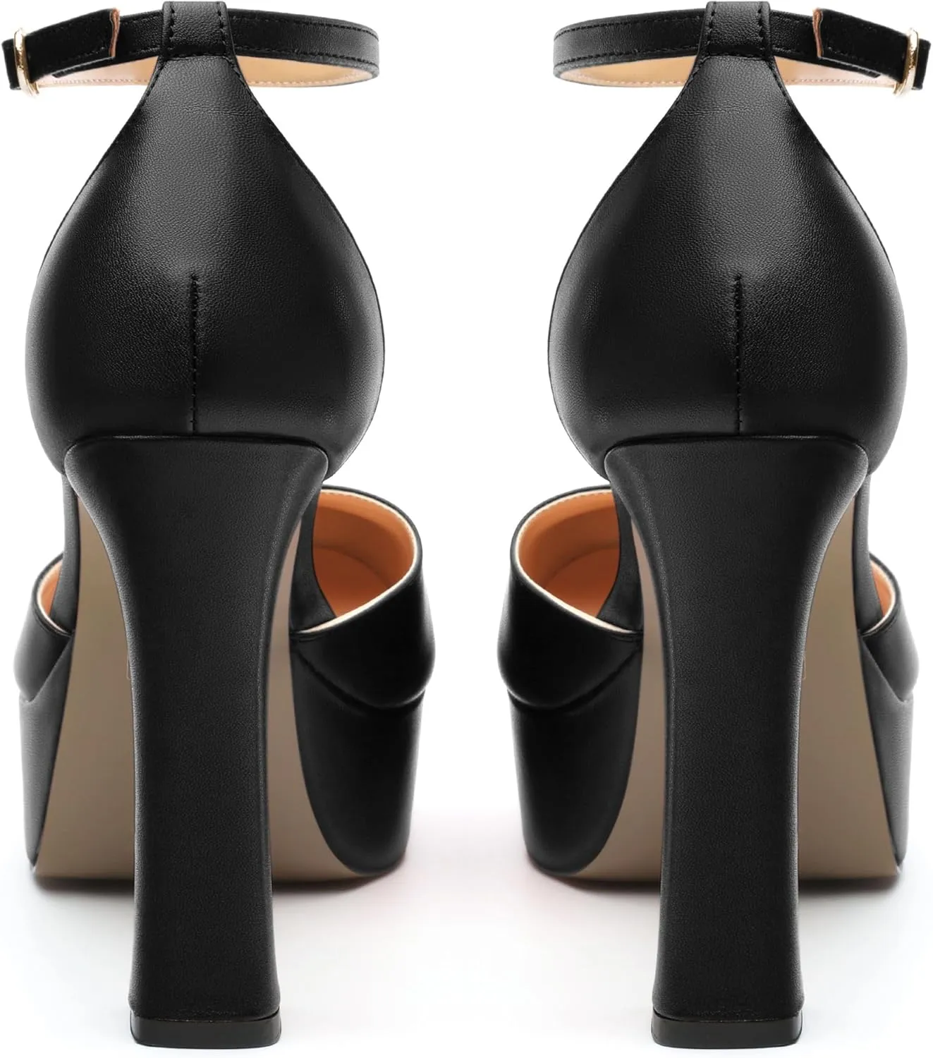 Womens Ankle Strap Platform High Heels Solid Matte Buckle Square Toe Chunky High Heel Pumps Wedding Evening Party Dress Shoes 4.7 Inch