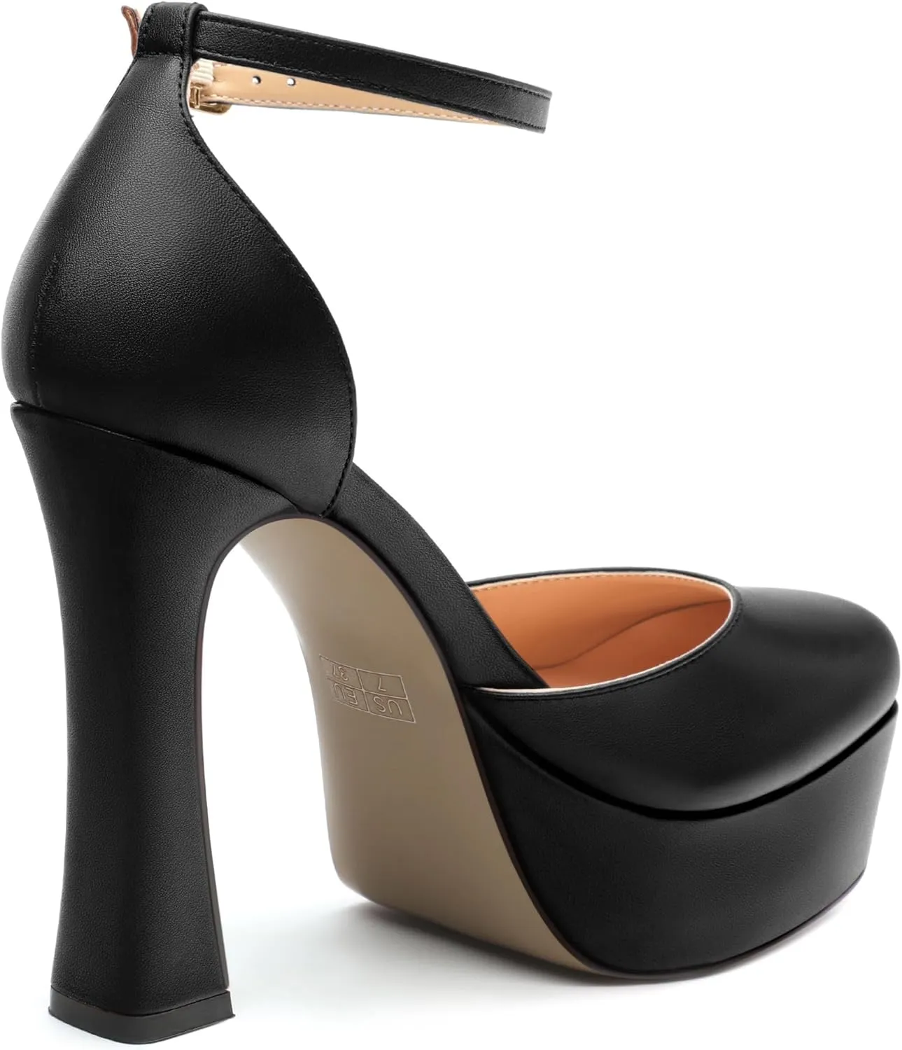 Womens Ankle Strap Platform High Heels Solid Matte Buckle Square Toe Chunky High Heel Pumps Wedding Evening Party Dress Shoes 4.7 Inch
