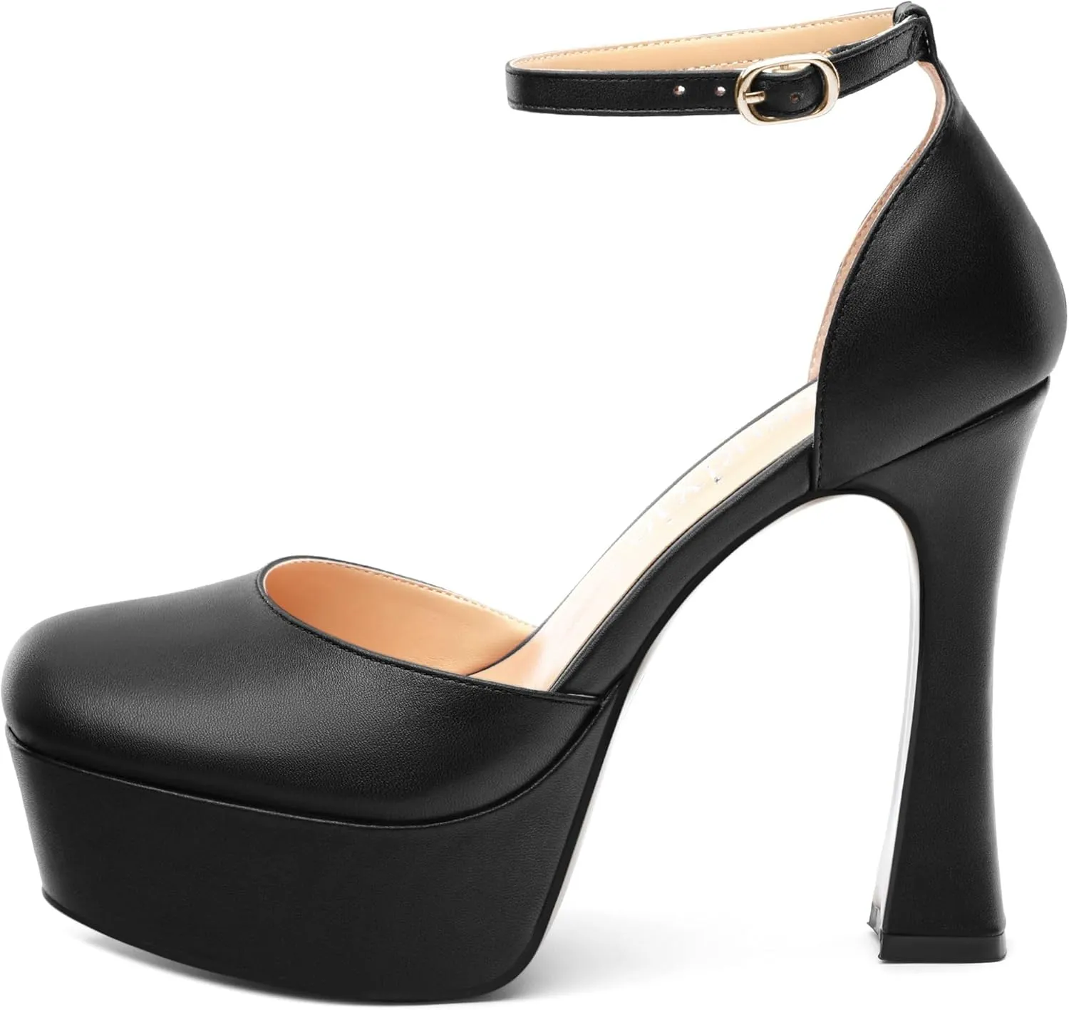 Womens Ankle Strap Platform High Heels Solid Matte Buckle Square Toe Chunky High Heel Pumps Wedding Evening Party Dress Shoes 4.7 Inch