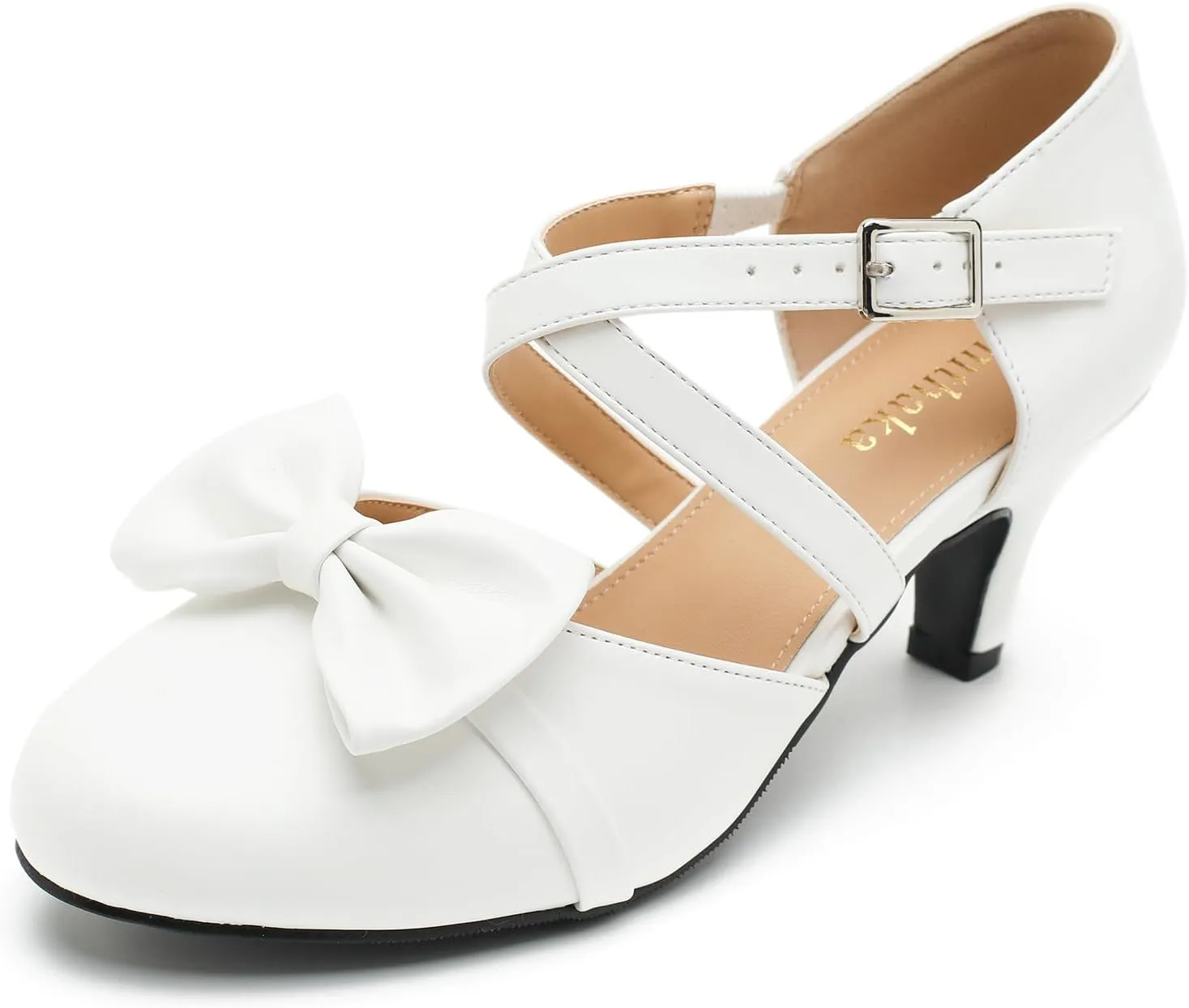 Womens Bow Mary Janes Low Kitten Heels Closed Toe Cross Ankle Strap Dress Shoes Comfortable Vintage Wedding Pumps Dress Shoes