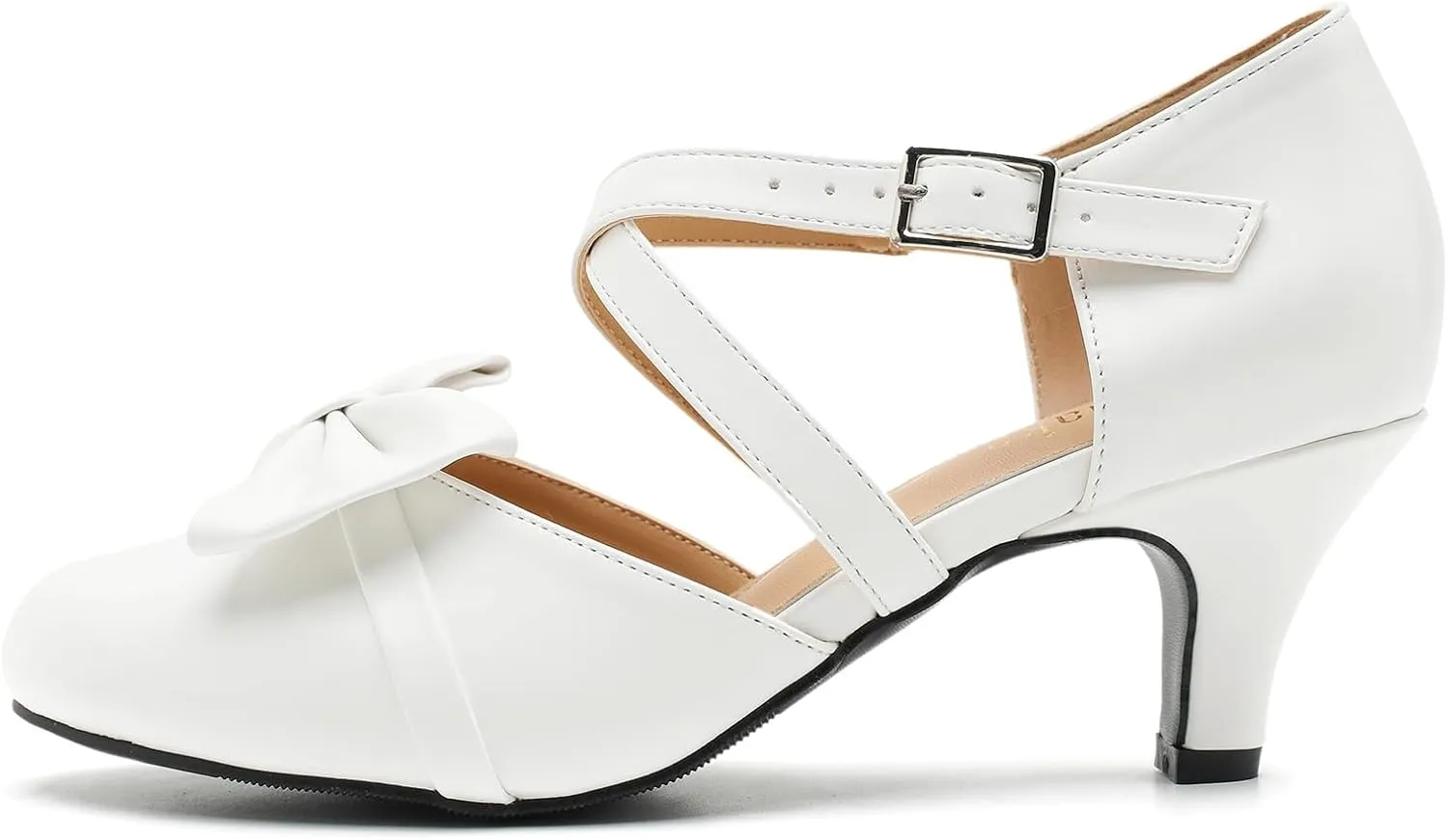 Womens Bow Mary Janes Low Kitten Heels Closed Toe Cross Ankle Strap Dress Shoes Comfortable Vintage Wedding Pumps Dress Shoes