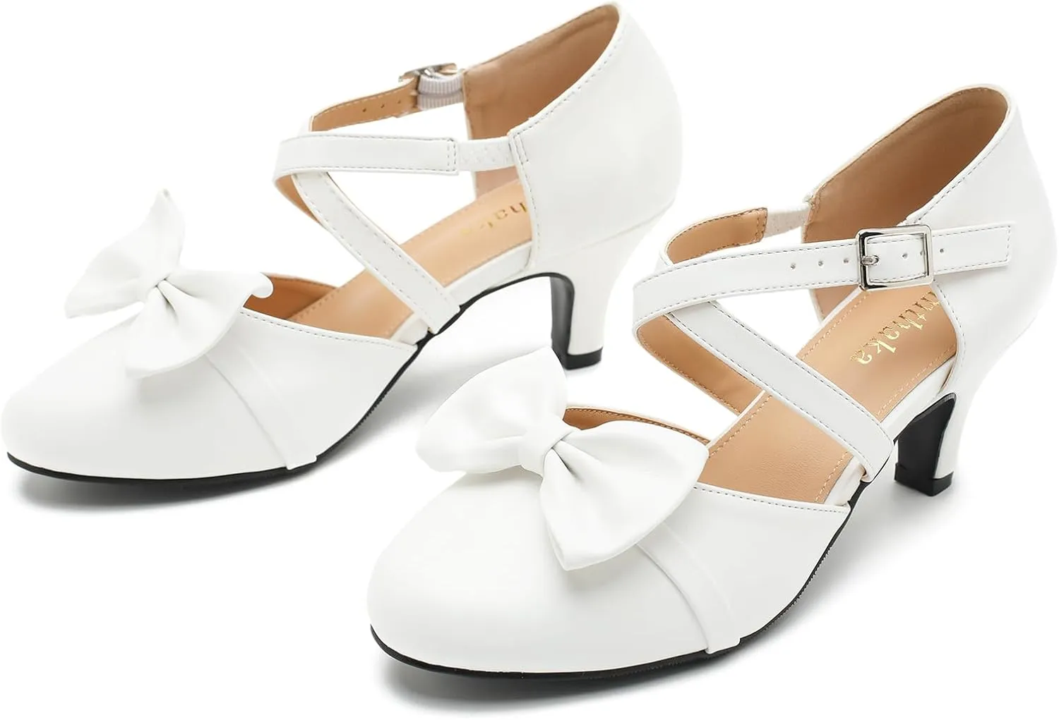 Womens Bow Mary Janes Low Kitten Heels Closed Toe Cross Ankle Strap Dress Shoes Comfortable Vintage Wedding Pumps Dress Shoes