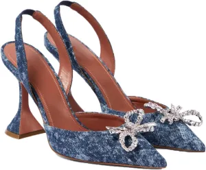 Women's Closed Toe Rhinstone Sandals Kitten Heel Slingback Clear Bowknots Pumps Adjustable Strap Pointed Toe Crystal Bow High Heels Wedding Bridal Prom Dress Shoes