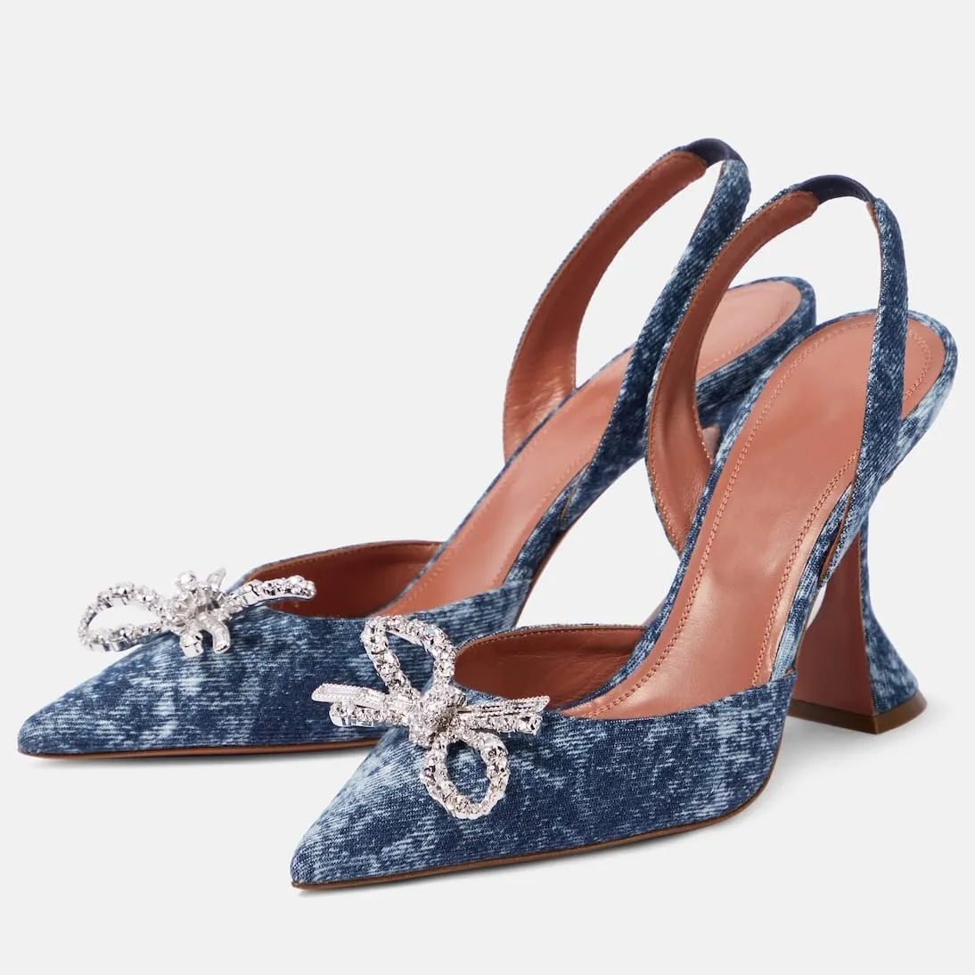Women's Closed Toe Rhinstone Sandals Kitten Heel Slingback Clear Bowknots Pumps Adjustable Strap Pointed Toe Crystal Bow High Heels Wedding Bridal Prom Dress Shoes