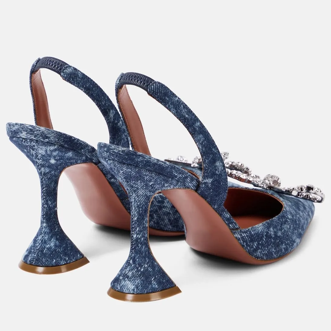 Women's Closed Toe Rhinstone Sandals Kitten Heel Slingback Clear Bowknots Pumps Adjustable Strap Pointed Toe Crystal Bow High Heels Wedding Bridal Prom Dress Shoes