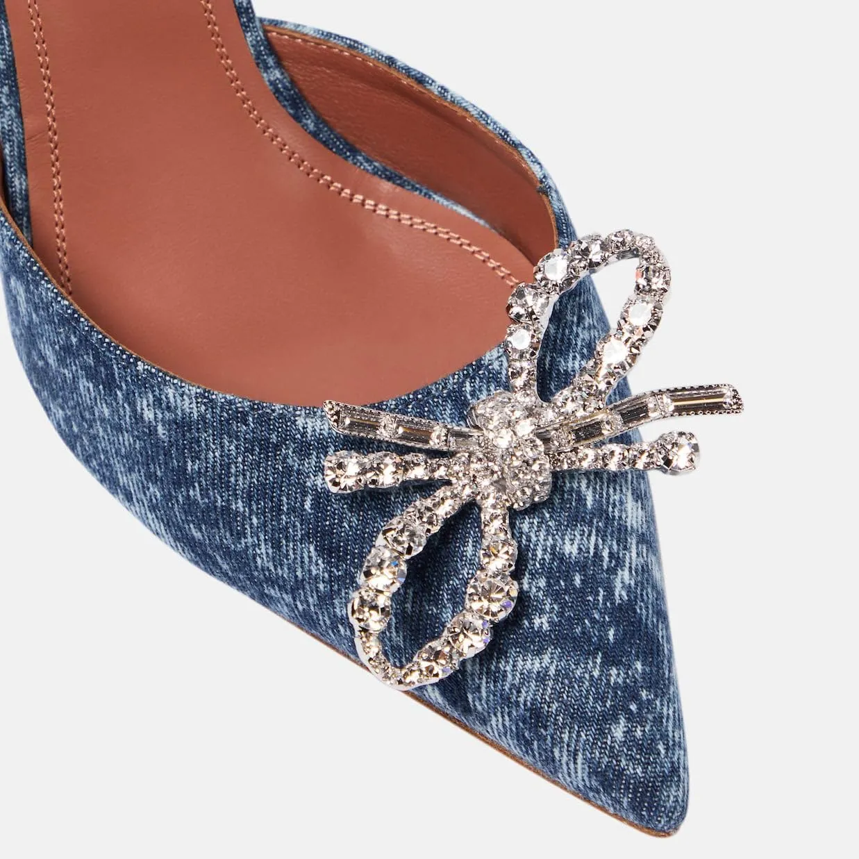 Women's Closed Toe Rhinstone Sandals Kitten Heel Slingback Clear Bowknots Pumps Adjustable Strap Pointed Toe Crystal Bow High Heels Wedding Bridal Prom Dress Shoes