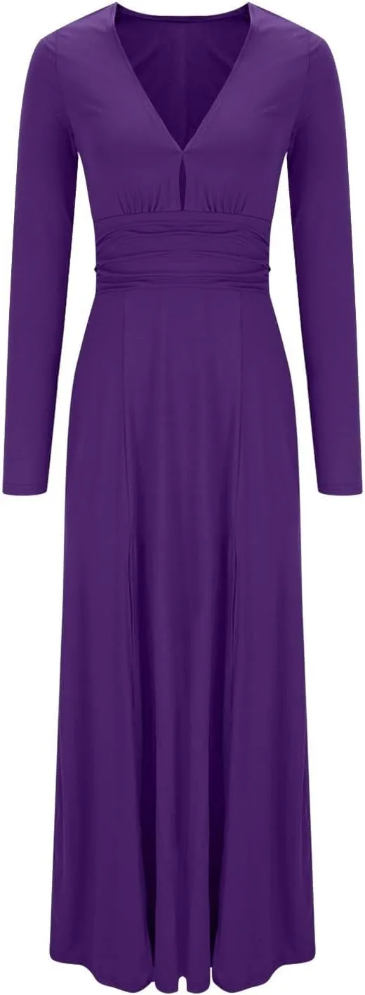Women's Cocktail Gowns Dresses Fall V-Neck Pleated Elegant Casual Dress Sexy Side Split Club Night Prom Party Dresses