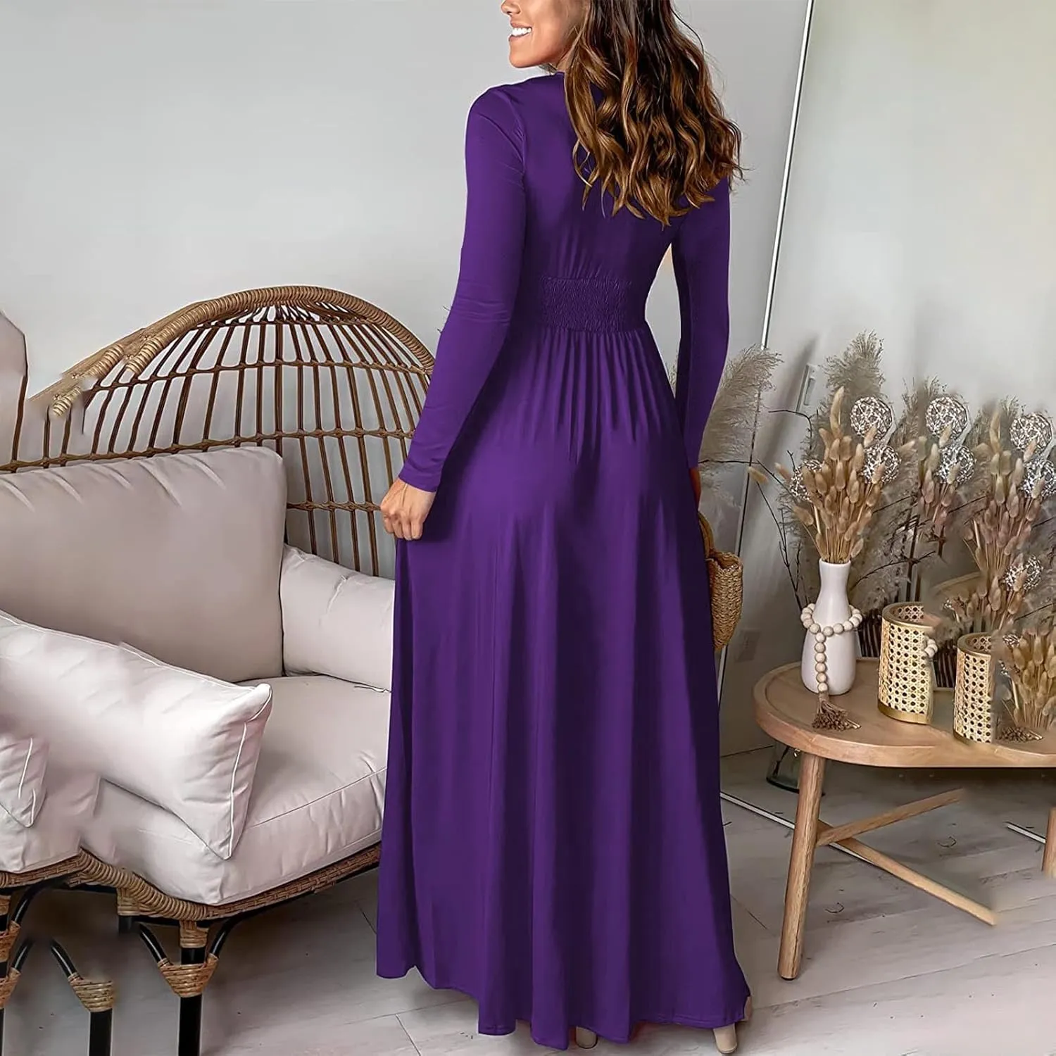 Women's Cocktail Gowns Dresses Fall V-Neck Pleated Elegant Casual Dress Sexy Side Split Club Night Prom Party Dresses