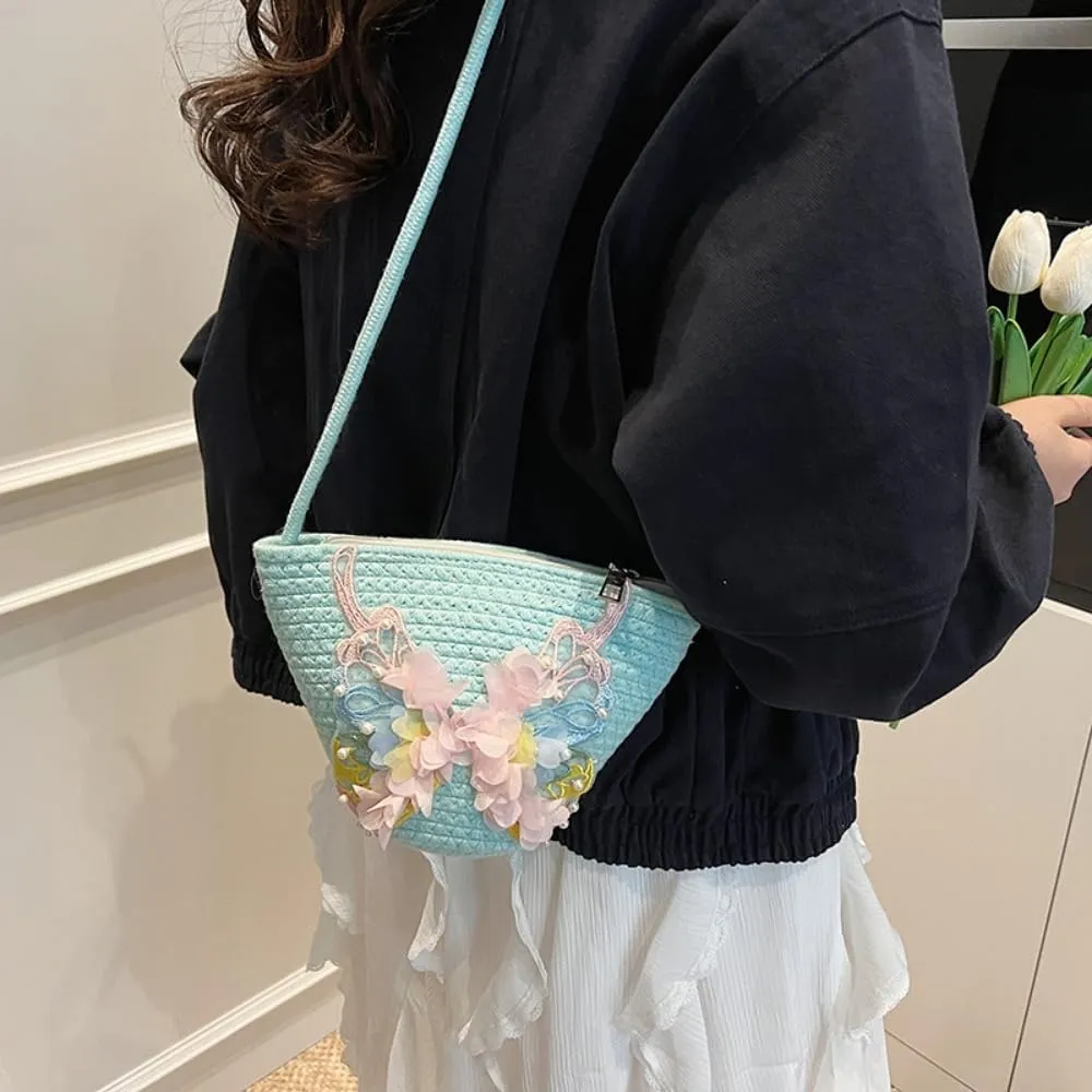 Women's Crossbody Bags With Pearl Flower Breathable soft Handbag for Beach Evening Events Daily Use