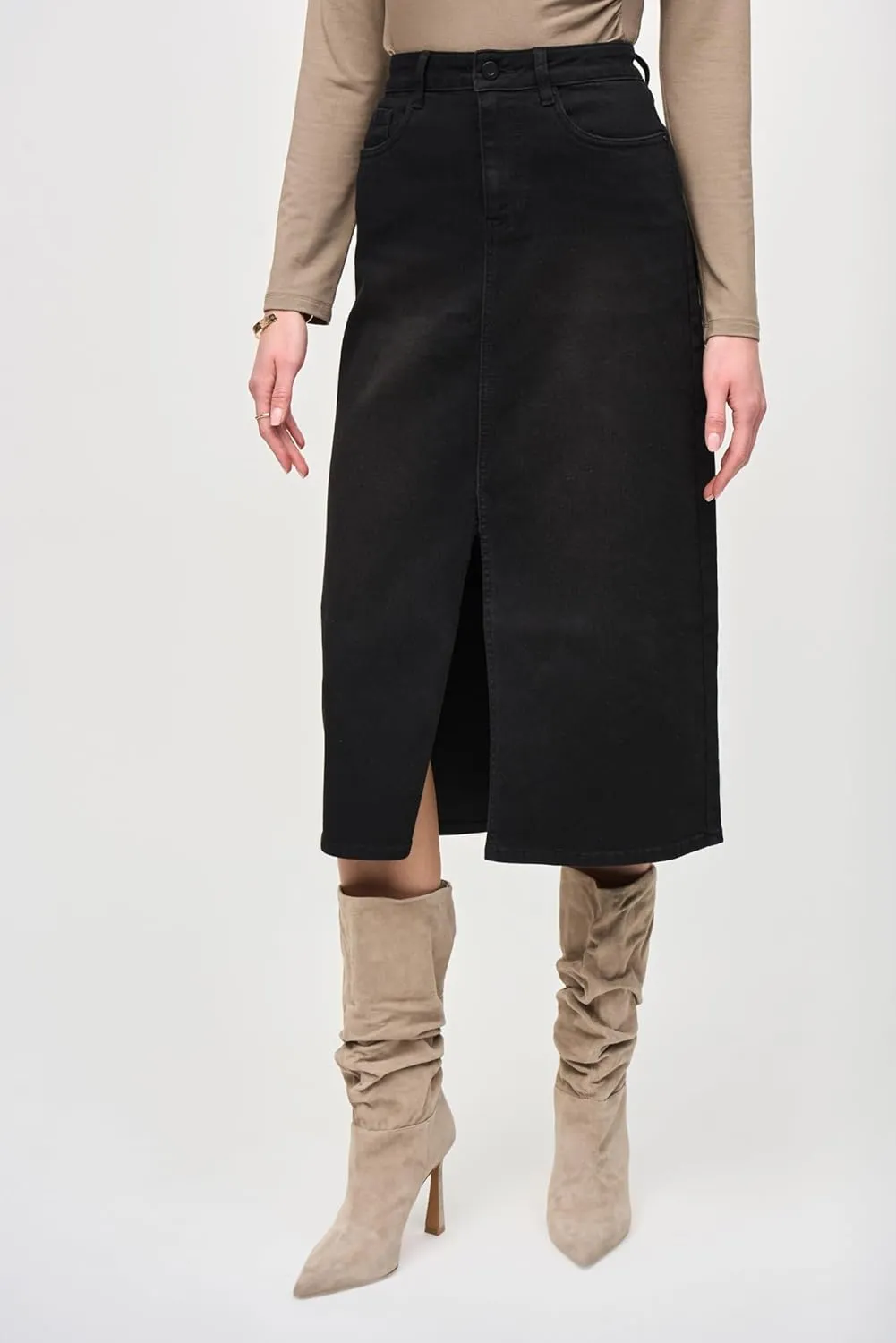 Women's Denim Front Slit Midi Skirt