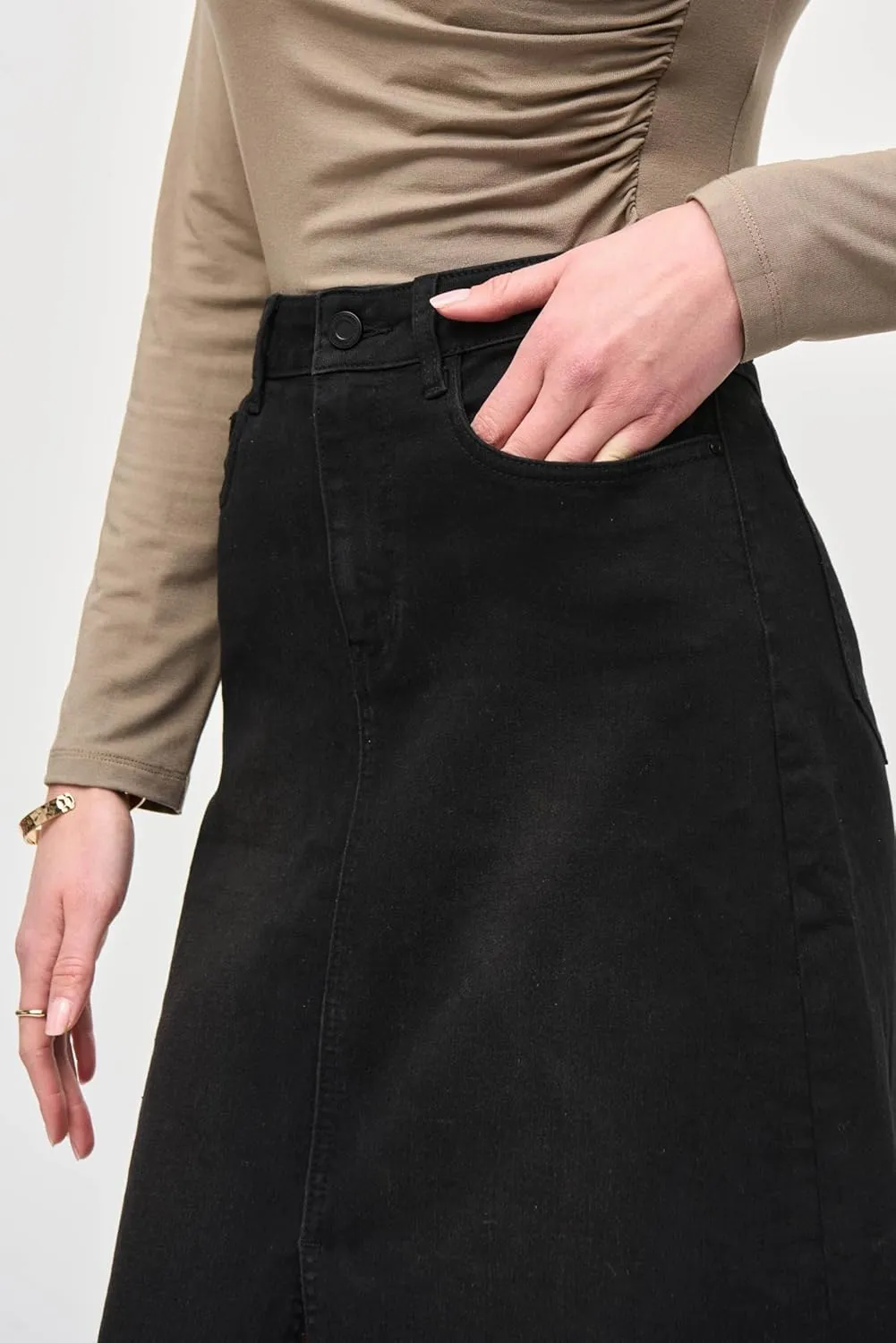 Women's Denim Front Slit Midi Skirt