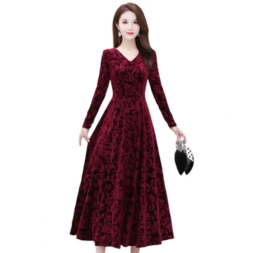 Women's Dress Floral Pattern V Neck Robe Spring Elegant Long Dresses Women Fashion Vestidos for Evening Dresses