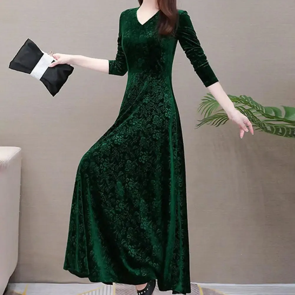 Women's Dress Floral Pattern V Neck Robe Spring Elegant Long Dresses Women Fashion Vestidos for Evening Dresses